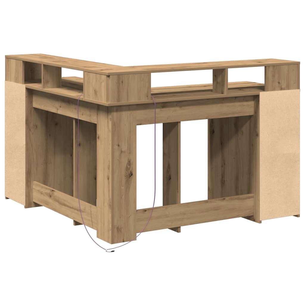 Desk with LED Lights Artisian Oak 130x130x91 cm Engineered Wood